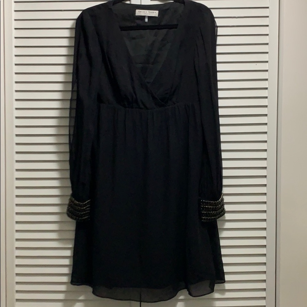 Trina Turk detailed black long sleeve dress